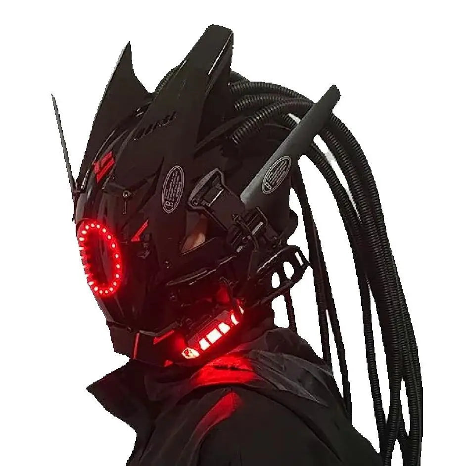 Trendbay Cyberpunk LED Mask Helmet with Red Braid Full-Face