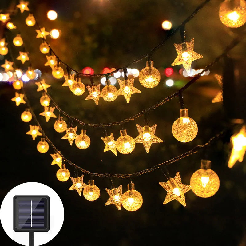Trendbay 12M 100-LED Solar String Lights Warm Light Crystal Ball & Star
