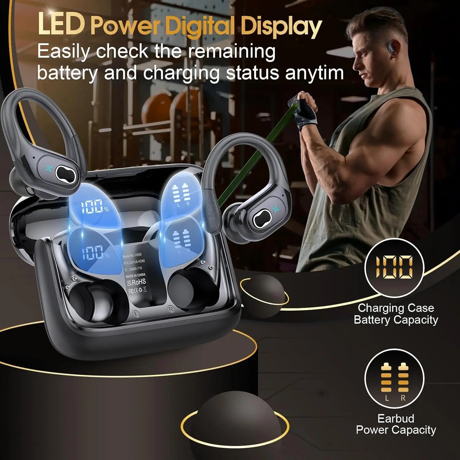 Trendbay Bluetooth 5.4 Wireless Earbuds with Ear Hooks