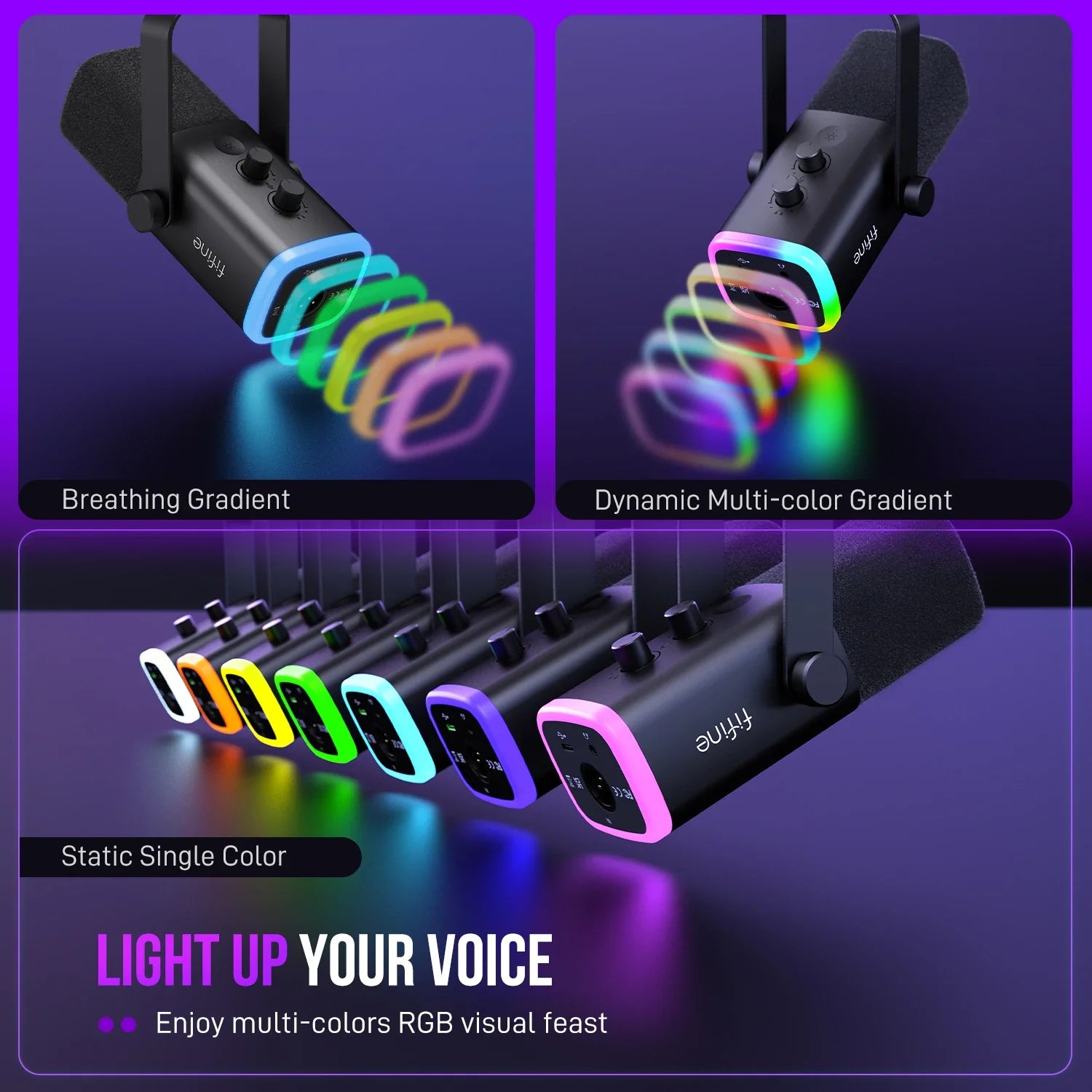 Trendbay USB/XLR Dynamic Microphone RGB Control Headphone Jack