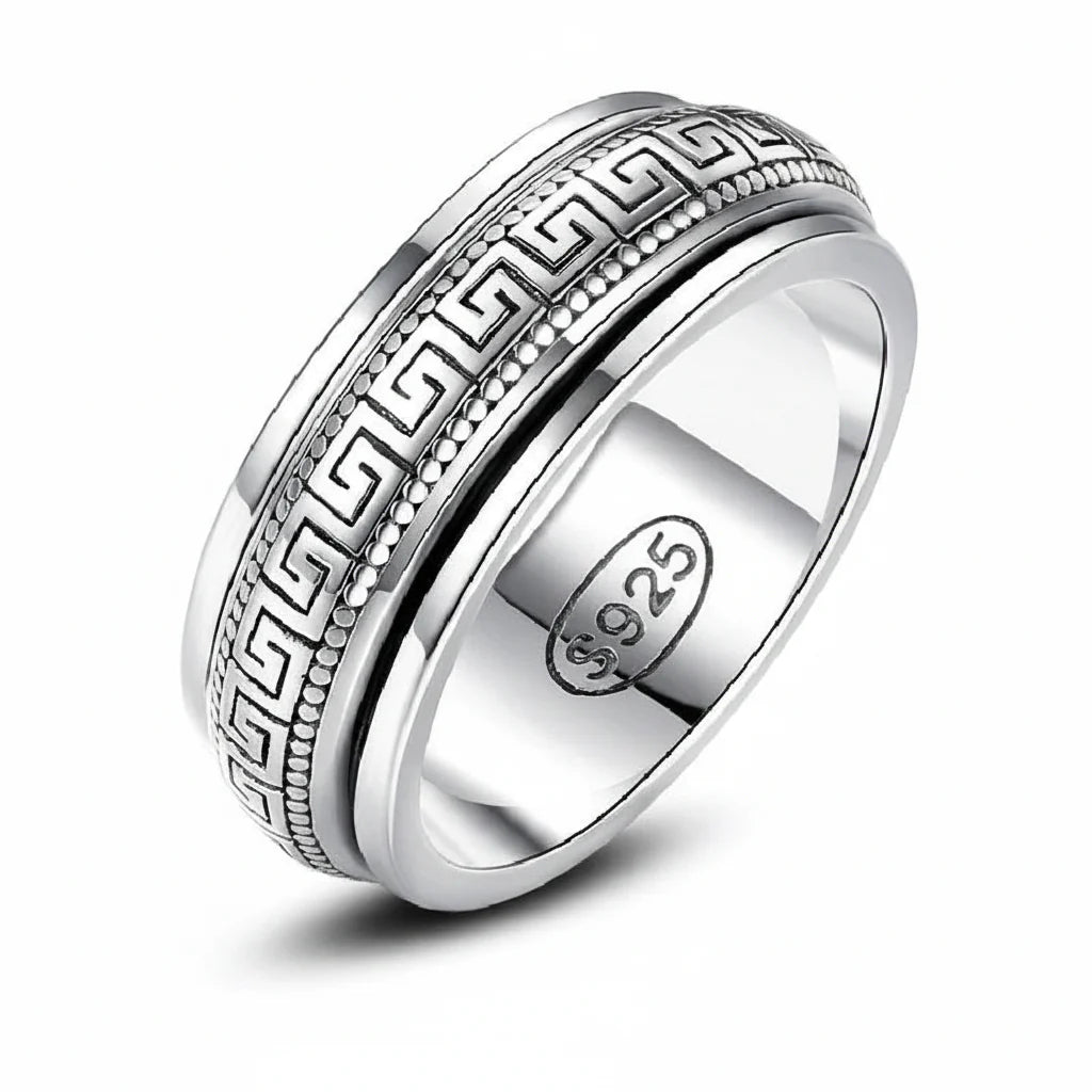 Trendbay 925 Sterling Silver Great Wall Spinner Ring – Double-Layer Rotating Band for Men & Women