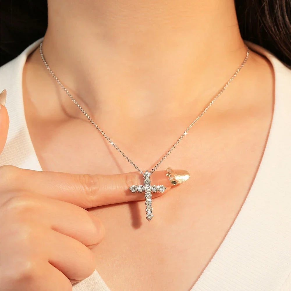 Trendbay 14K Gold Filled Moissanite Cross Pendant Necklace – D Color Round Moissanite with GRA Certificate