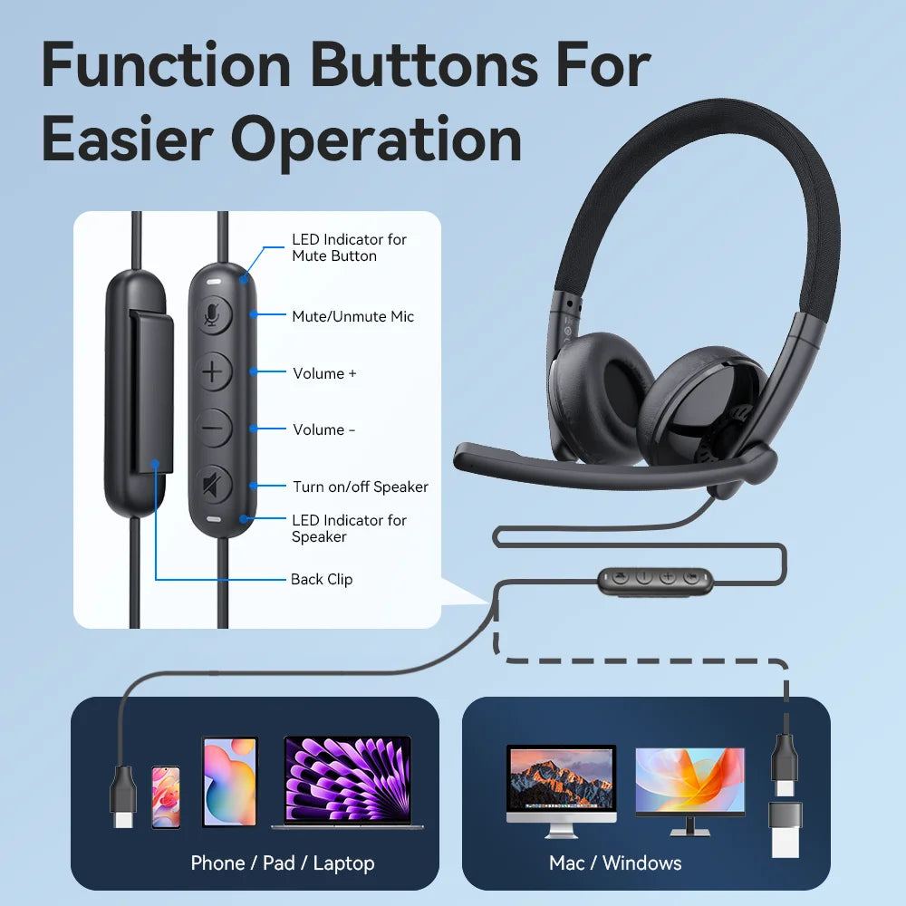 Trendbay Wired USB Headset with Noise-Cancelling Microphone