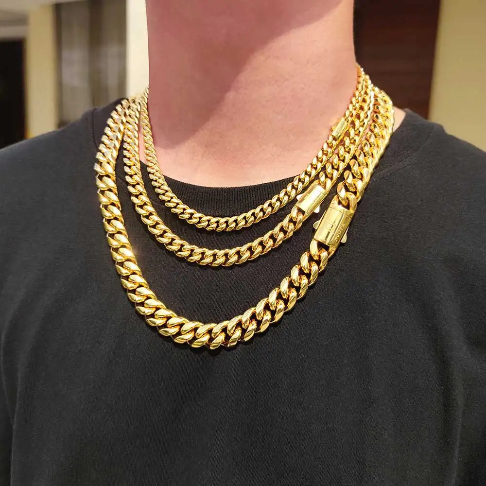 Trendbay 8mm Stainless Steel Cuban Link Chain Necklace – Waterproof Gold-Tone Jewelry for Men & Women