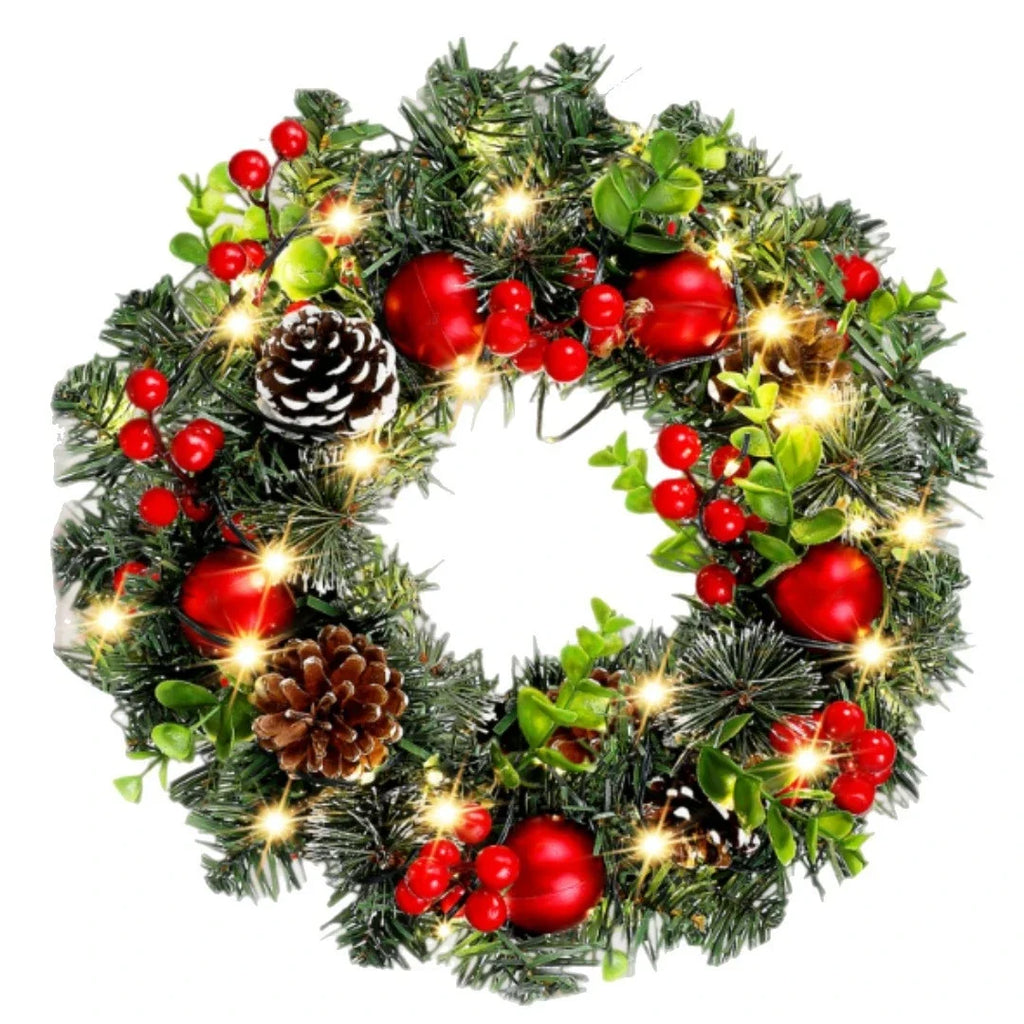 Trendbay 40CM Red Christmas Wreath with LED Lights