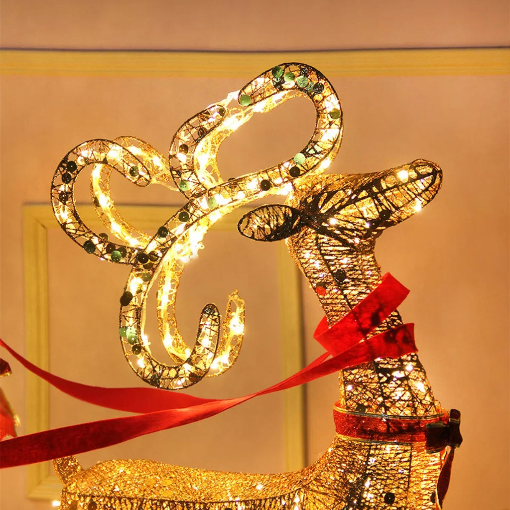 Trendbay Christmas Gold Reindeer Sleigh with LED Lights