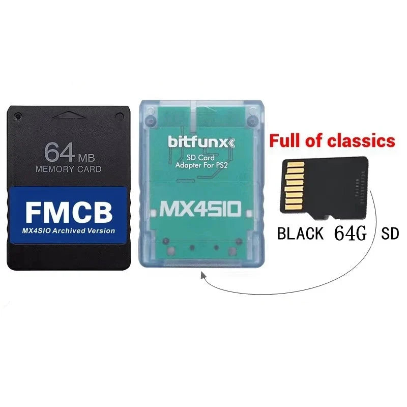 Trendbay PS2 MX4SIO SD Card Adapter Kit with FMCB Memory Card 64GB