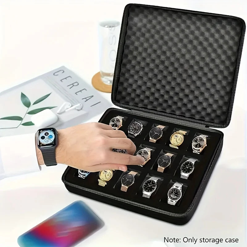 Trendbay 15-Slot Hard Shell Watch Storage Case – Shockproof Watch Organizer with Foam Padding