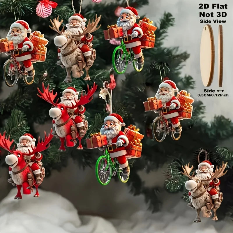 Trendbay 12pcs Wooden Santa Claus Christmas Ornaments Flat 2D