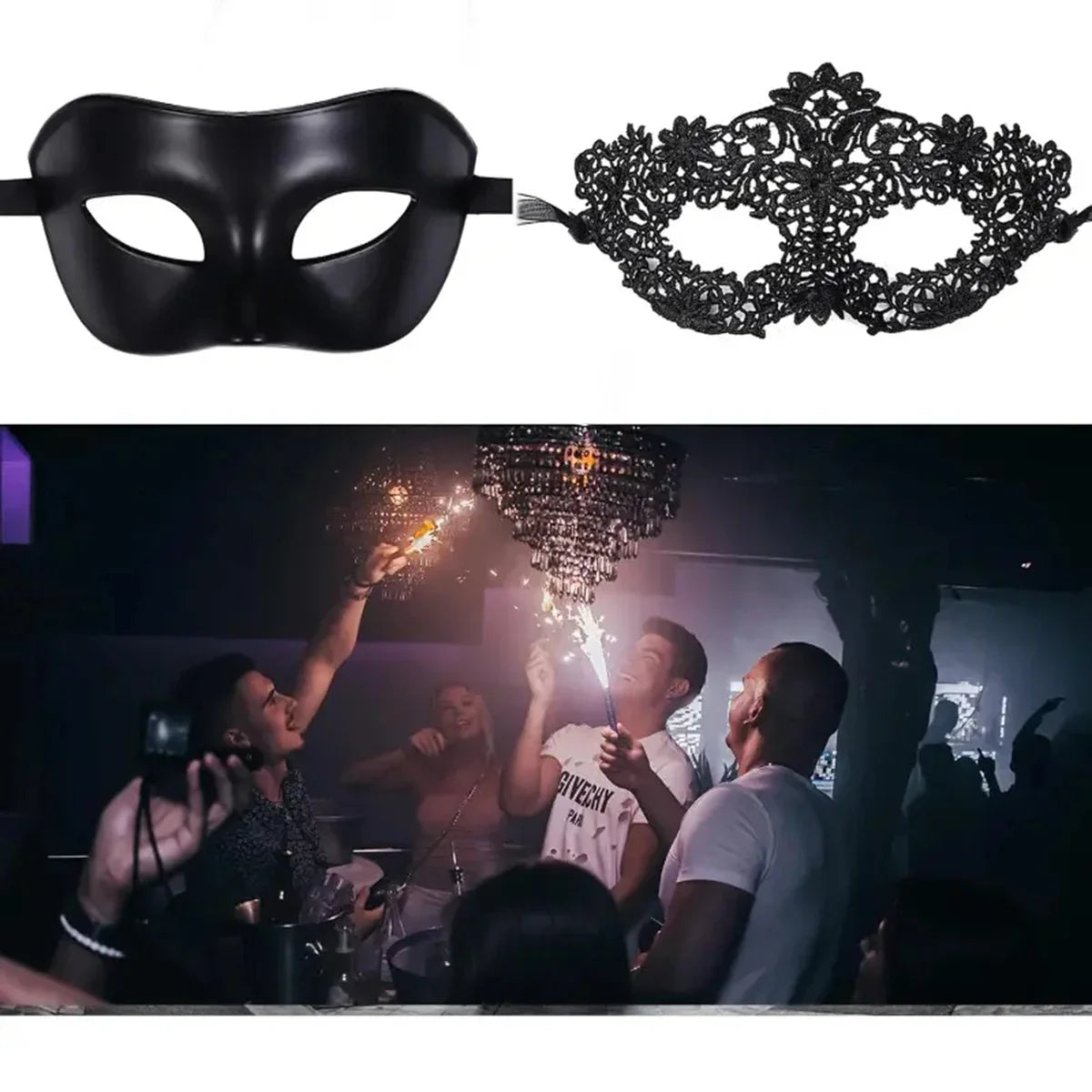 Trendbay 2-Piece Black Lace Masquerade Mask Set for Couples