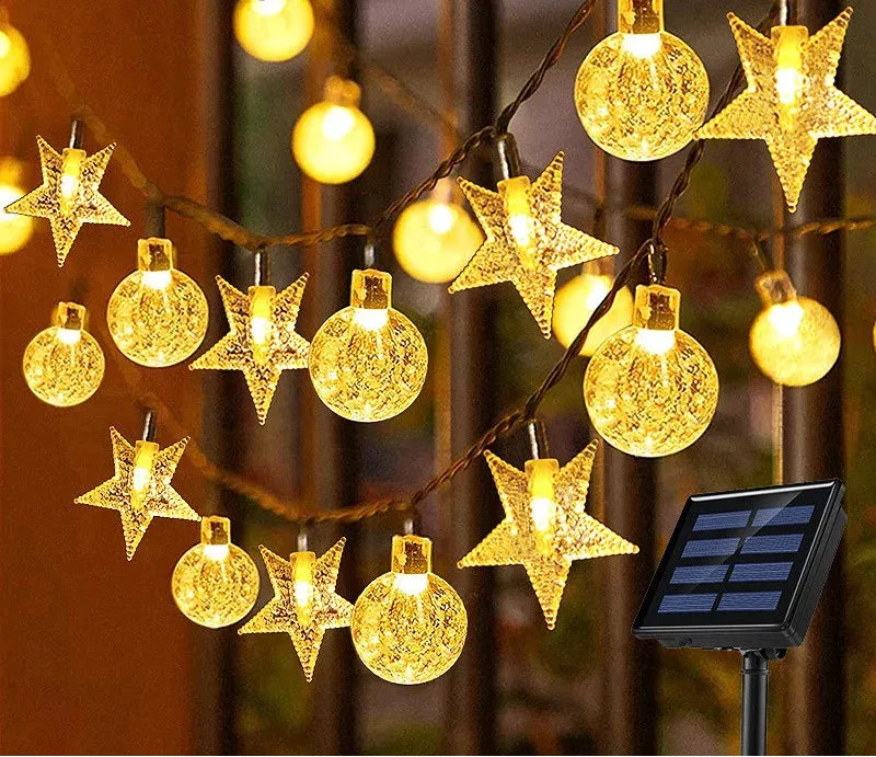 Trendbay 12M 100-LED Solar String Lights Warm Light Crystal Ball & Star