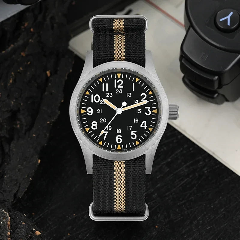 Trendbay 38mm Vintage Military Quartz Watch with Sapphire Crystal & 100M Water Resistance