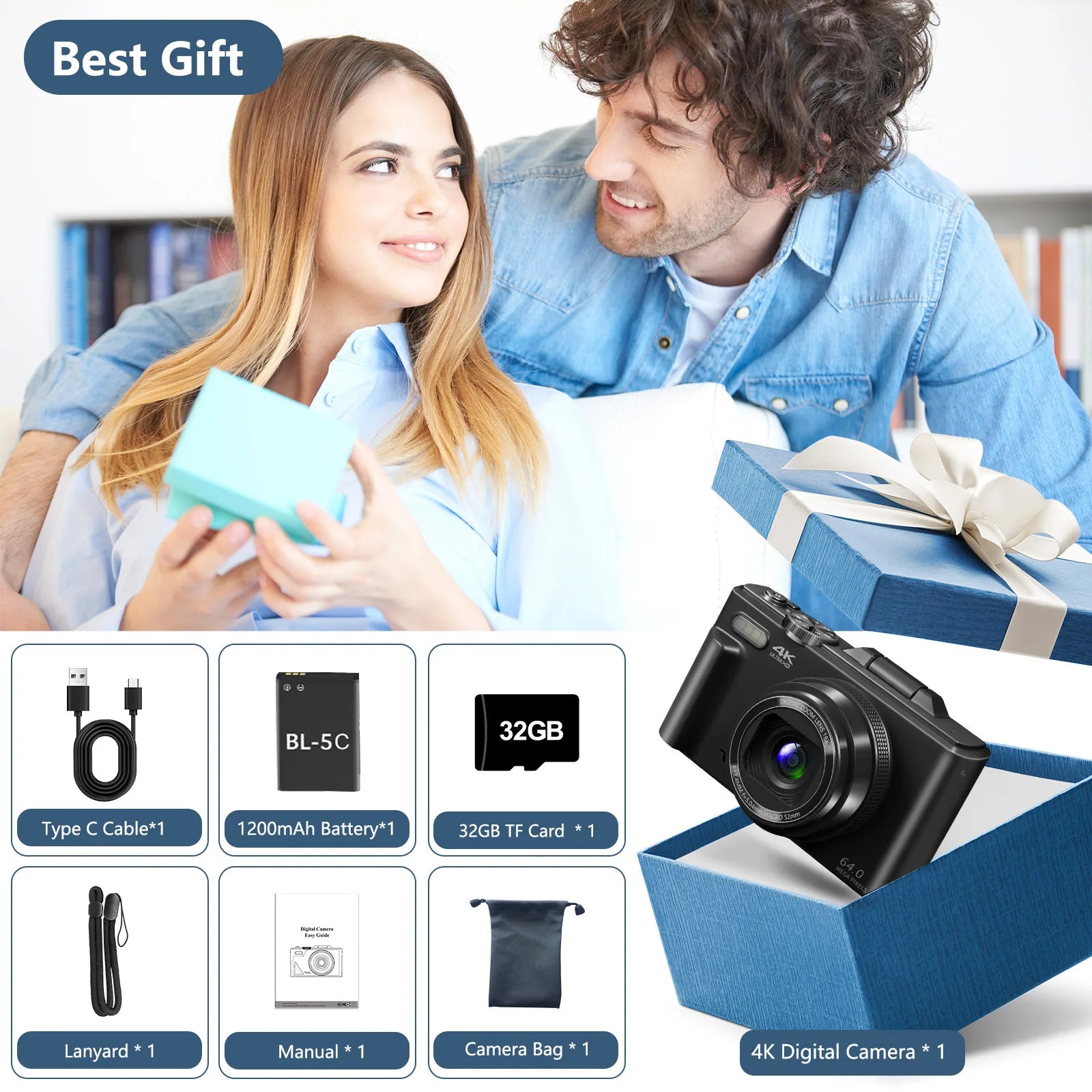 Trendbay 4K Digital Camera with WiFi “ 64MP Compact Vlogging Camera with Flip Screen