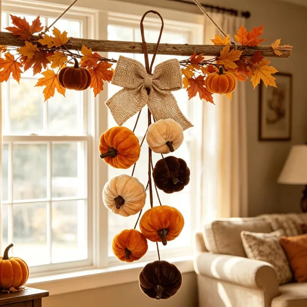 Trendbay Velvet Pumpkin Hanging Ornament with Burlap Bow