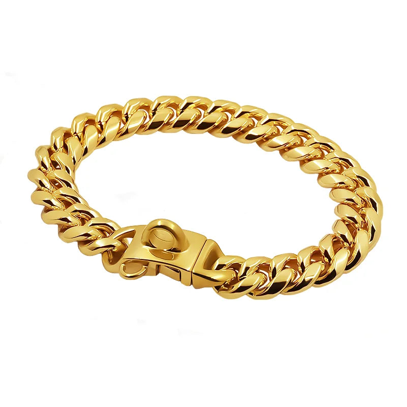 Trendbay Stainless Steel Cuban Link Dog Collar – Heavy-Duty Metal Pet Chain for Dogs