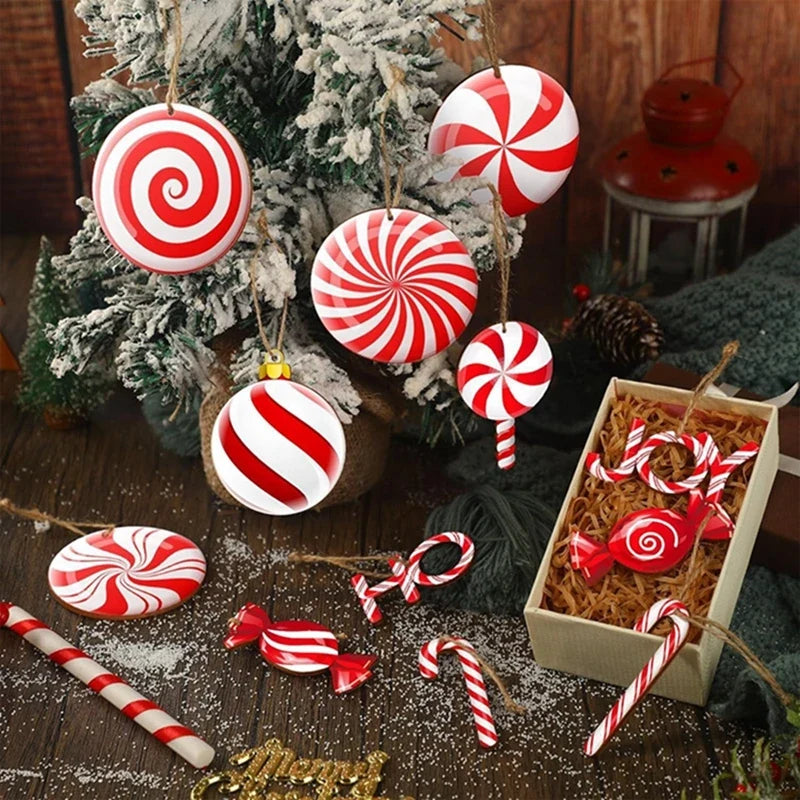 Trendbay 12Pcs Wooden Candy Christmas Tree Ornaments Red