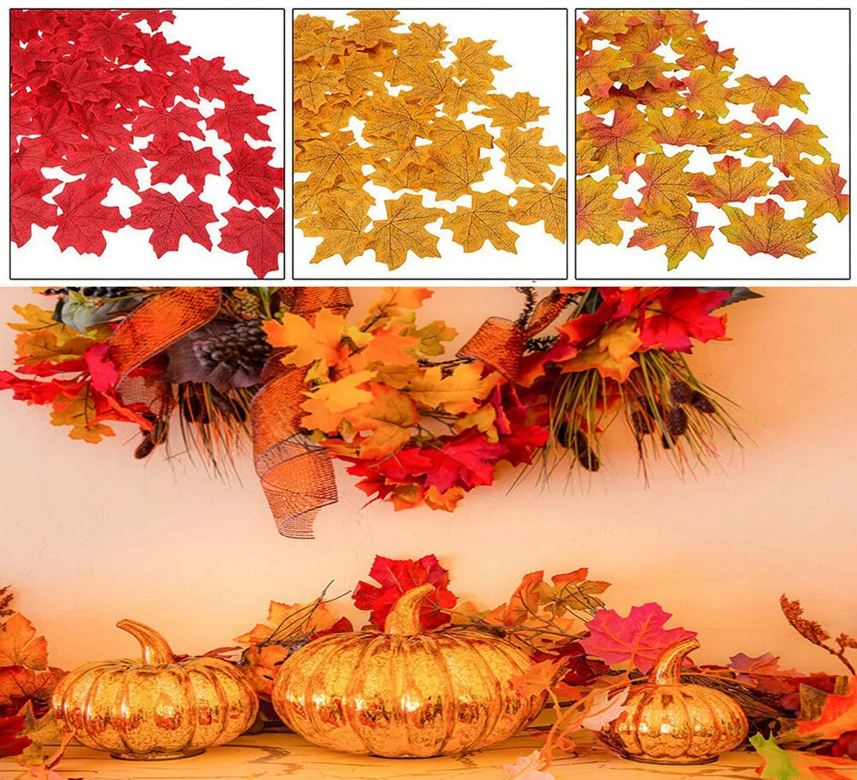 Trendbay 100pcs Artificial Silk Maple Leaves, Mixed Color Autumn Fake Leaves