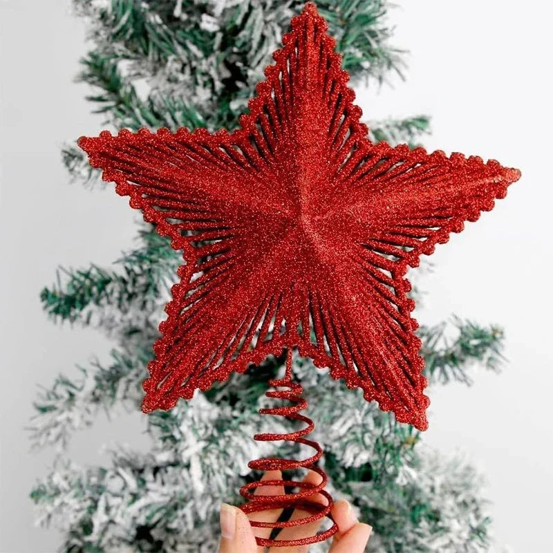 Trendbay 25CM Glitter Christmas Tree Topper Red Star