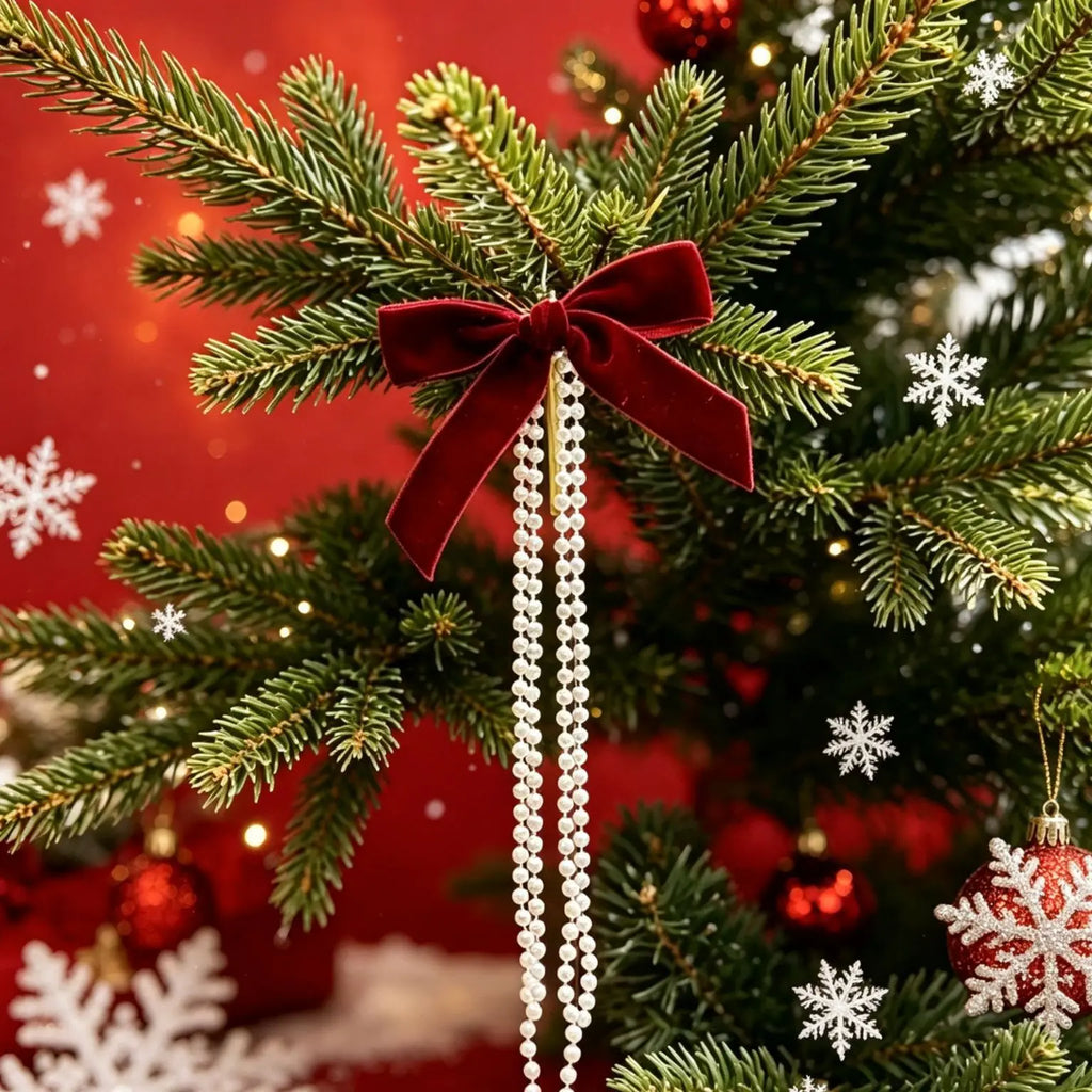 Trendbay 6PCS Pearl Flocking Christmas Bow Ornaments