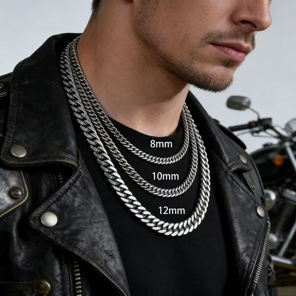 Trendbay 8mm Stainless Steel Cuban Link Chain Necklace – Waterproof Heavy-Duty Men's Fashion Jewelry