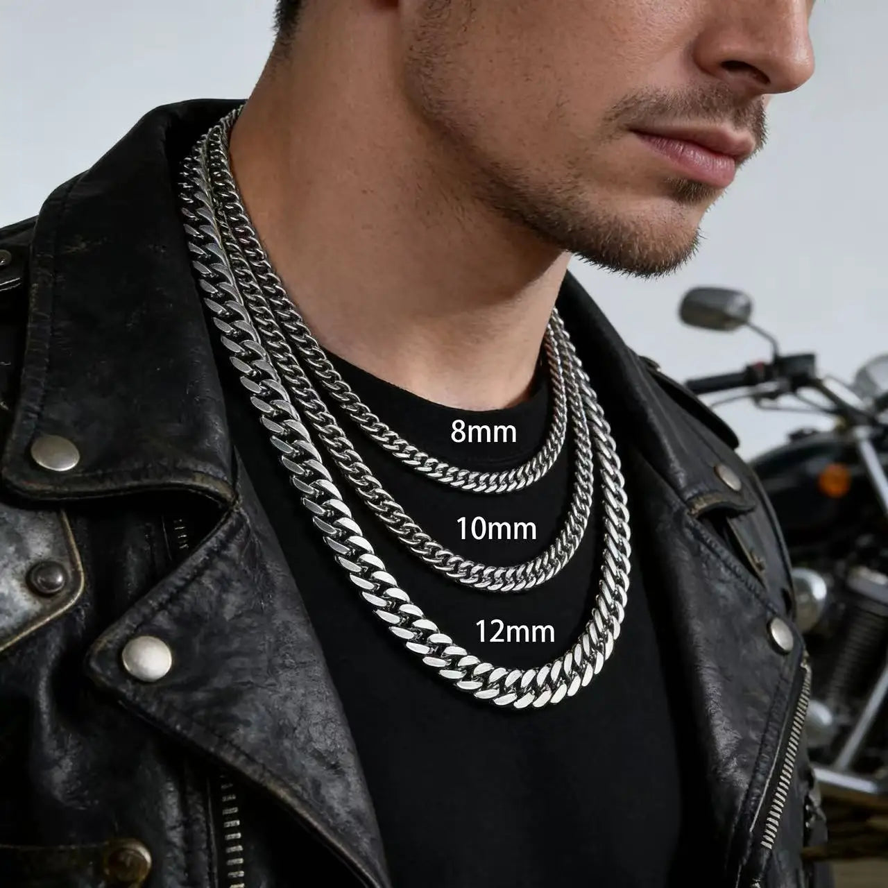 Trendbay 8mm Stainless Steel Cuban Link Chain Necklace – Waterproof Heavy-Duty Men's Fashion Jewelry