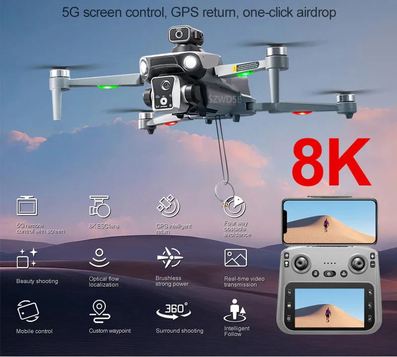 Trendbay 8K GPS Folding Drone with Screen Remote