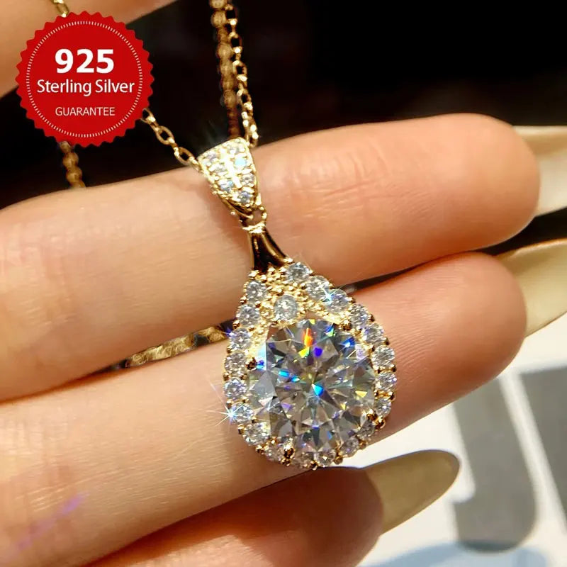 Trendbay 18K White Gold Plated Moissanite Teardrop Necklace – 925 Sterling Silver Pendant