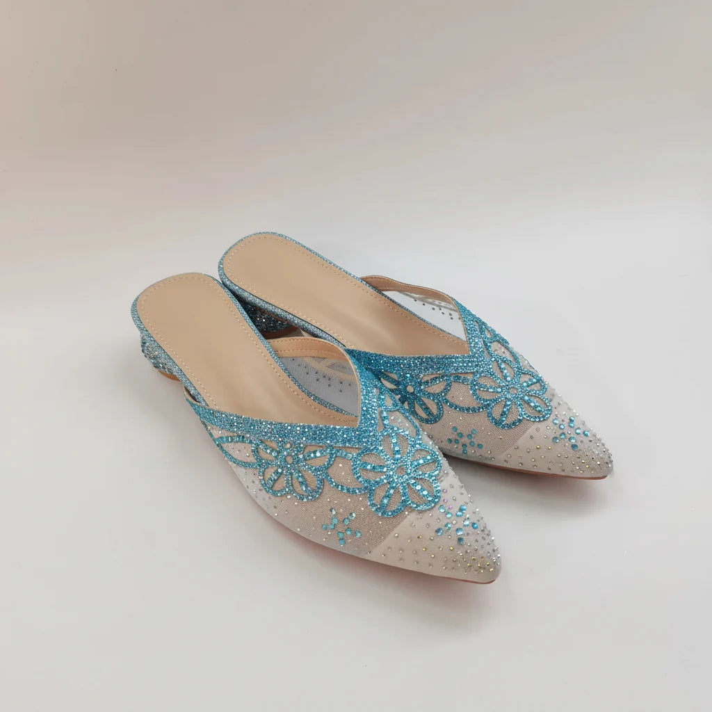 Trendbay Women's Embroidered Mesh Mule Sandals