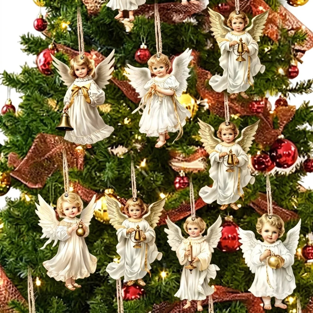 Trendbay 12pcs Wooden Christmas Angel Ornaments Flat 2D Hanging Decor