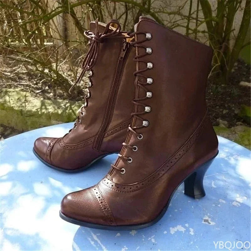 Trendbay Women's Lace-Up High Heel Ankle Boots