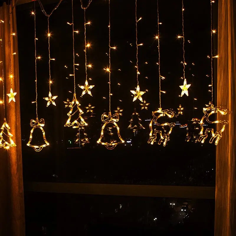 Trendbay 3.5M Warm White LED Tree Deer Bell Christmas Curtain String Lights