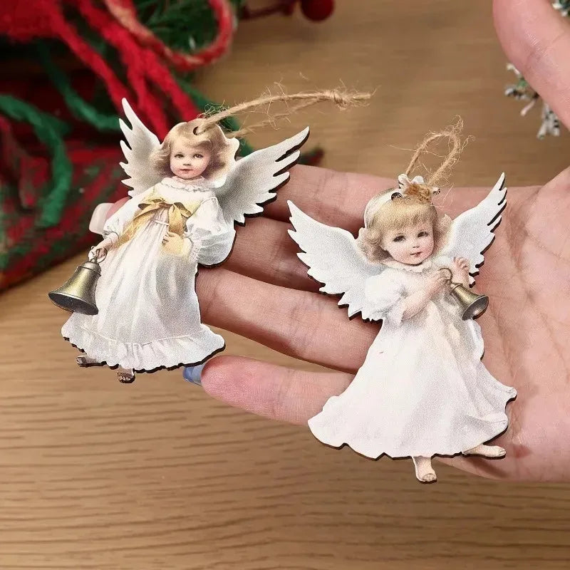 Trendbay 12pcs Wooden Christmas Angel Ornaments Flat 2D Hanging Decor