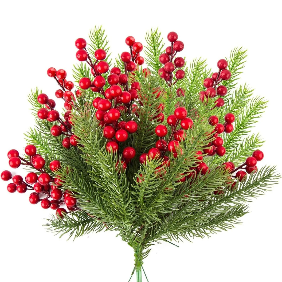 Trendbay Artificial Pine Branches with Red Berries 10Pcs