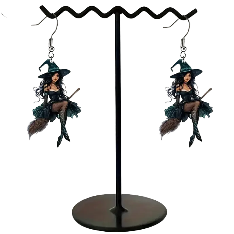 Trendbay 2D Acrylic Halloween Witch Earrings