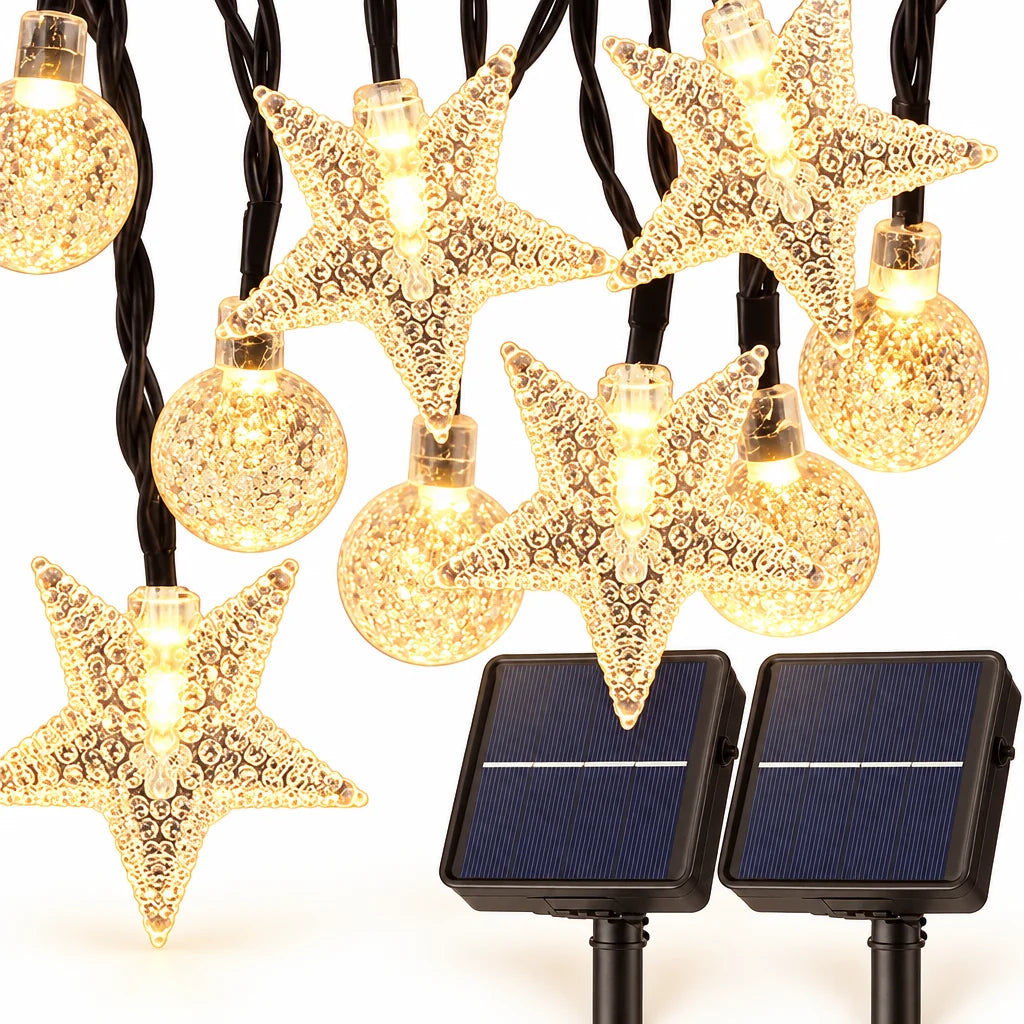 Trendbay 12M 100-LED Solar String Lights Warm Light Crystal Ball & Star