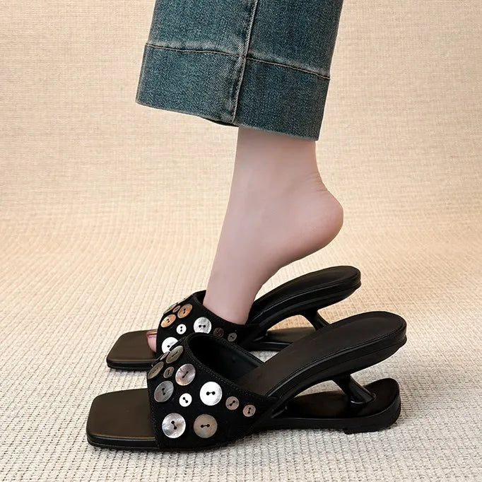 Trendbay Women's Square Toe Wedge Sandals