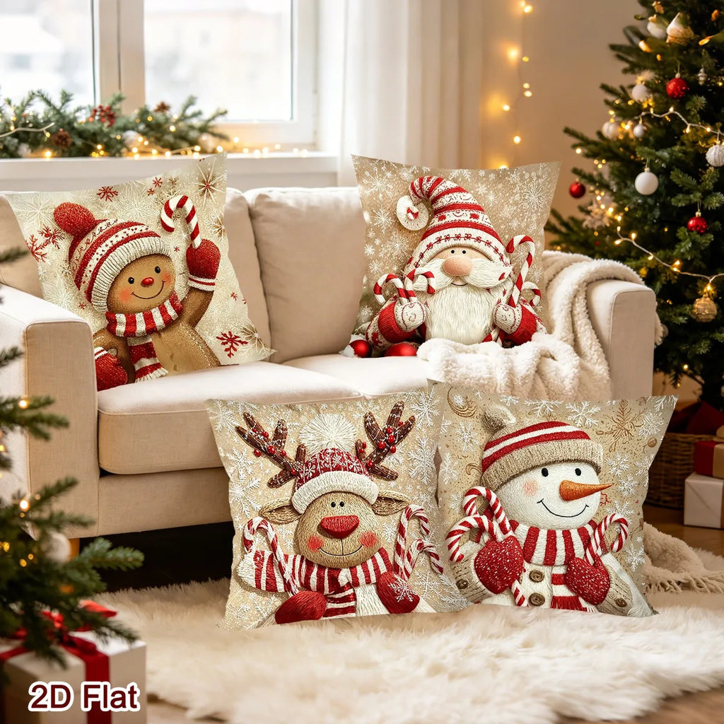 Trendbay Christmas Cushion Cover 4 Set Gnome & Gingerbread Man