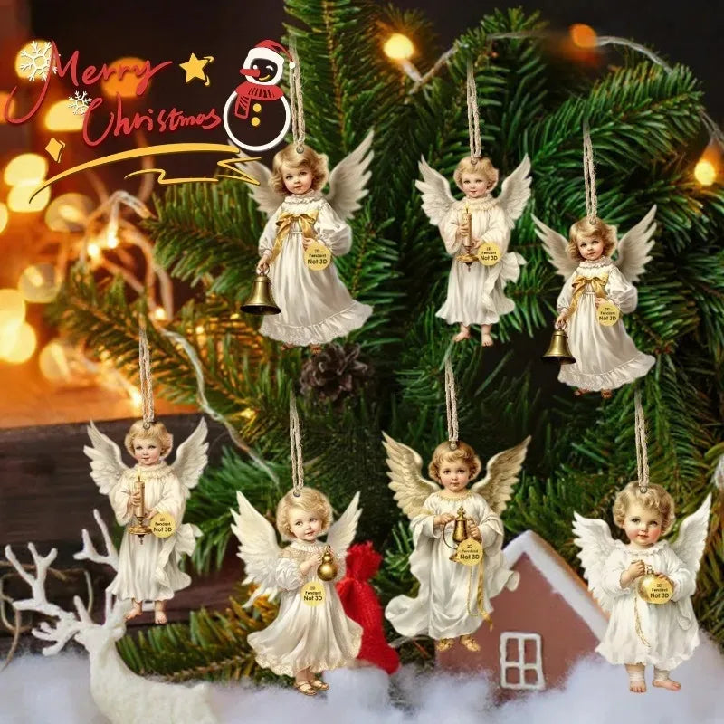 Trendbay 12pcs Wooden Christmas Angel Ornaments Flat 2D Hanging Decor
