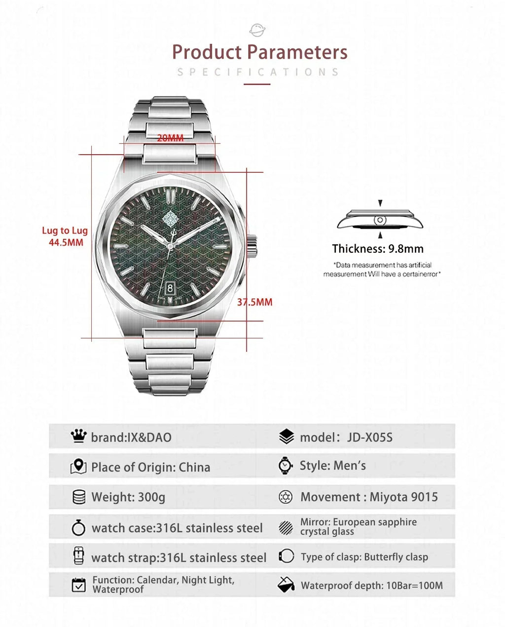 Trendbay 37mm Automatic Mechanical Men's Watch with Sapphire Crystal & 10ATM Water Resistance