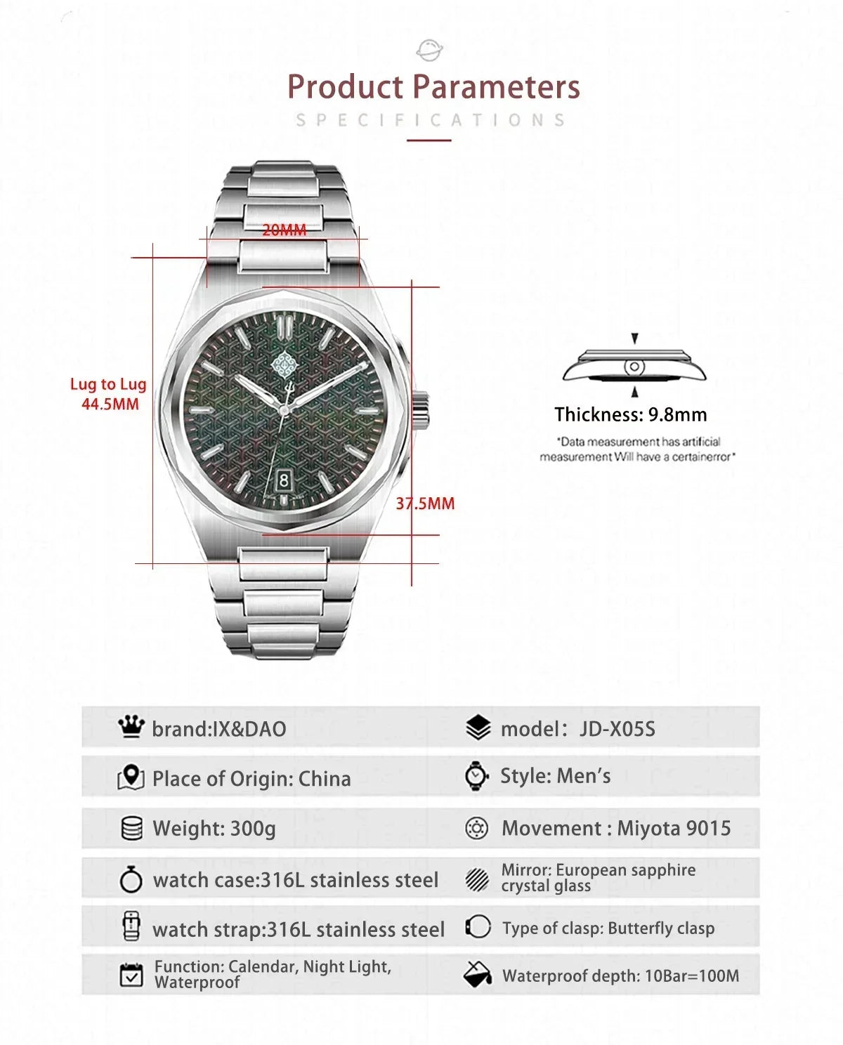 Trendbay 37mm Automatic Mechanical Men's Watch with Sapphire Crystal & 10ATM Water Resistance