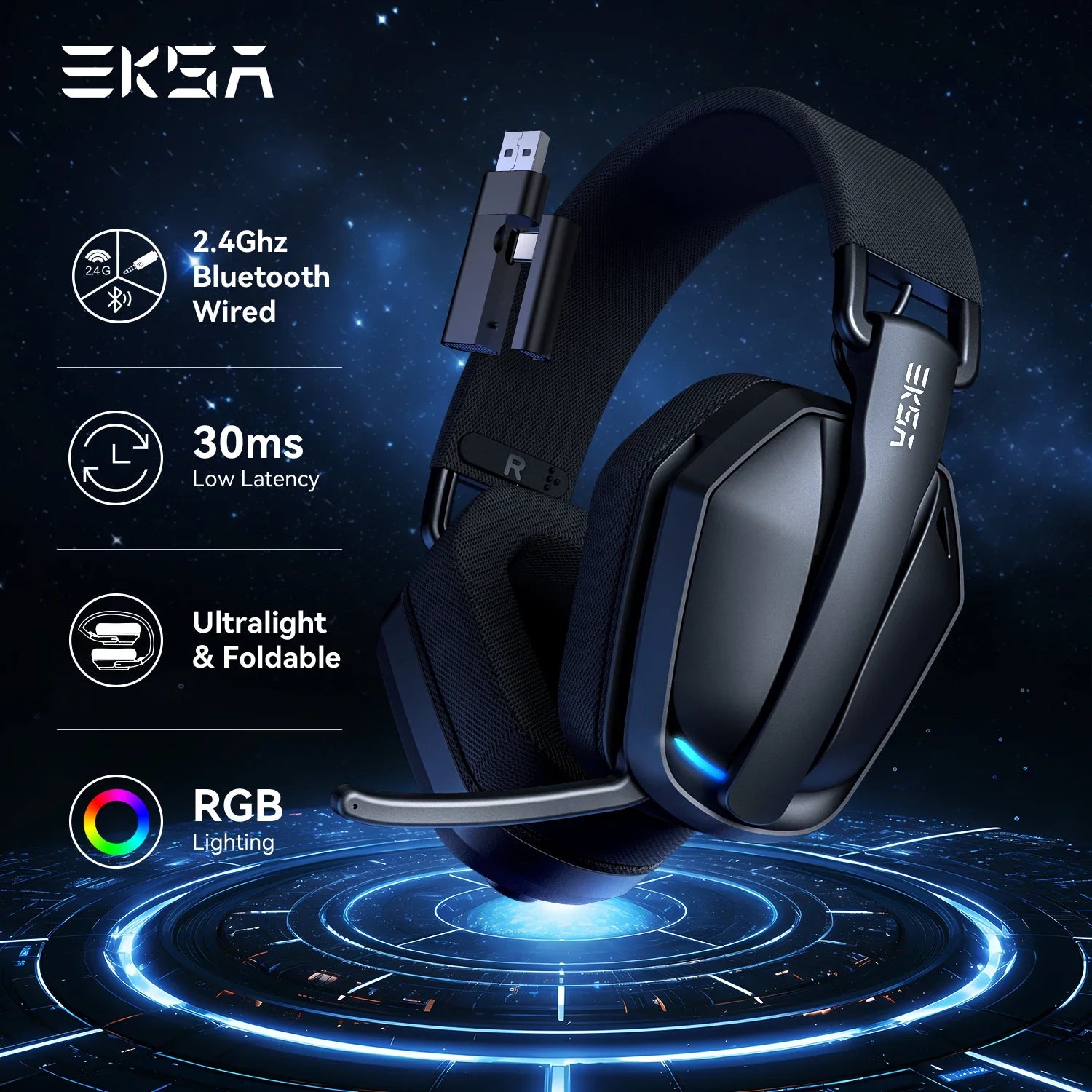 Trendbay Wireless Gaming Headset 2.4GHz & Bluetooth 5.4 with Mic