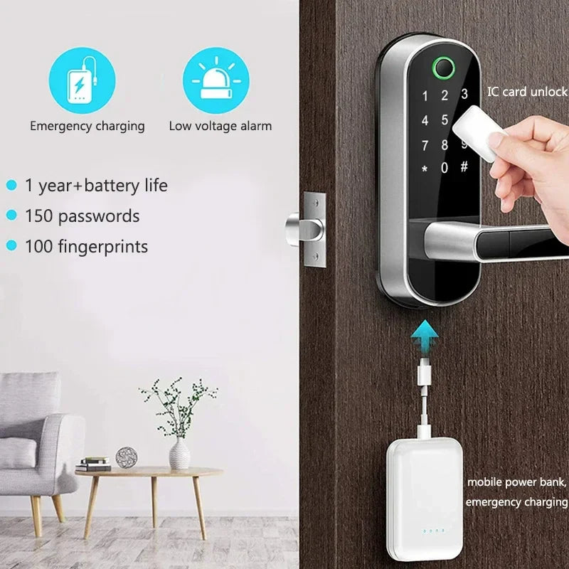 Trendbay Smart Fingerprint Door Lock with App Control & IC Cards (Waterproof)