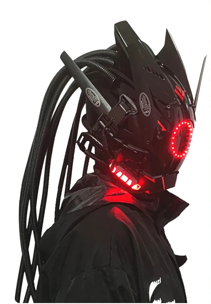 Trendbay Cyberpunk LED Mask Helmet with Red Braid Full-Face