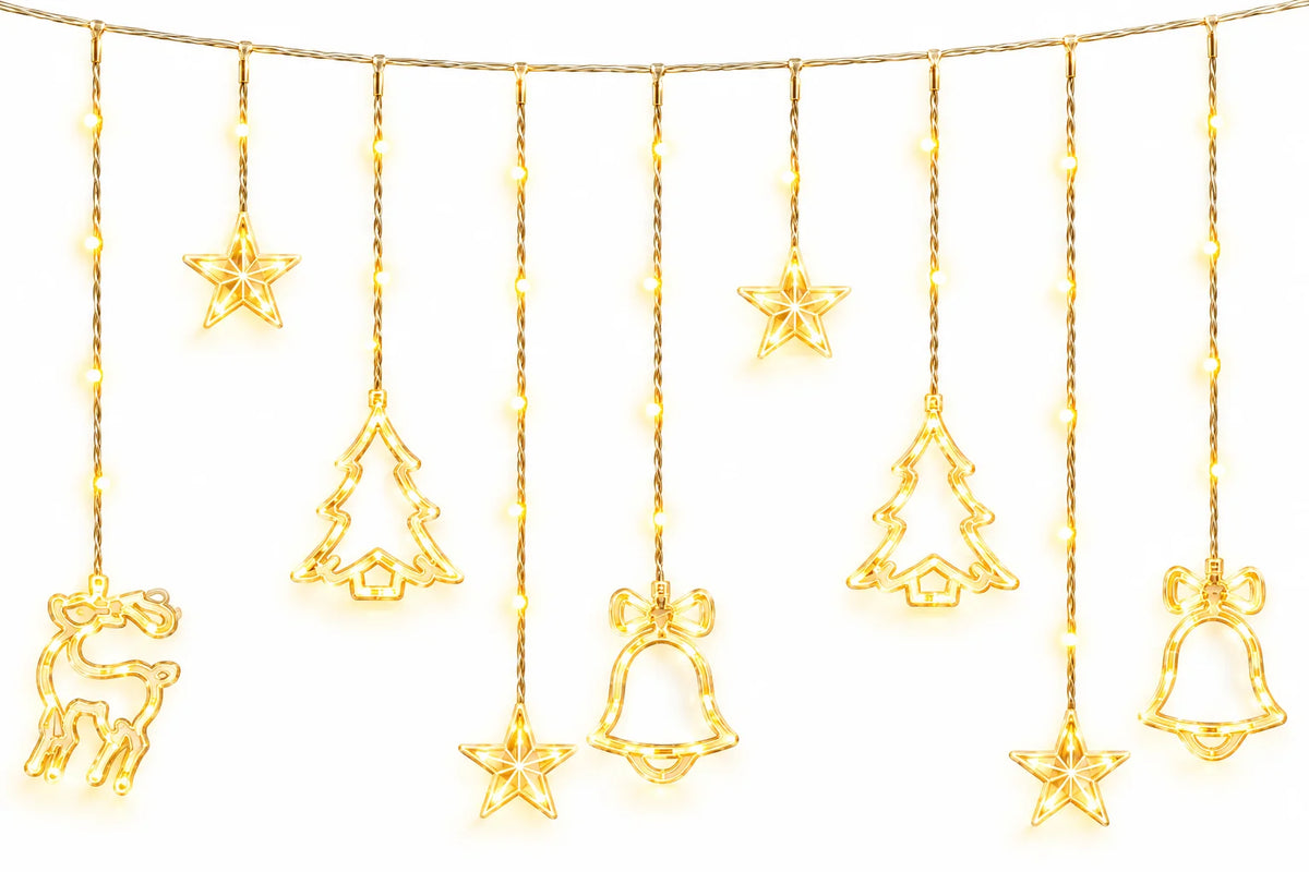 Trendbay 3.5M Warm White LED Tree Deer Bell Christmas Curtain String Lights