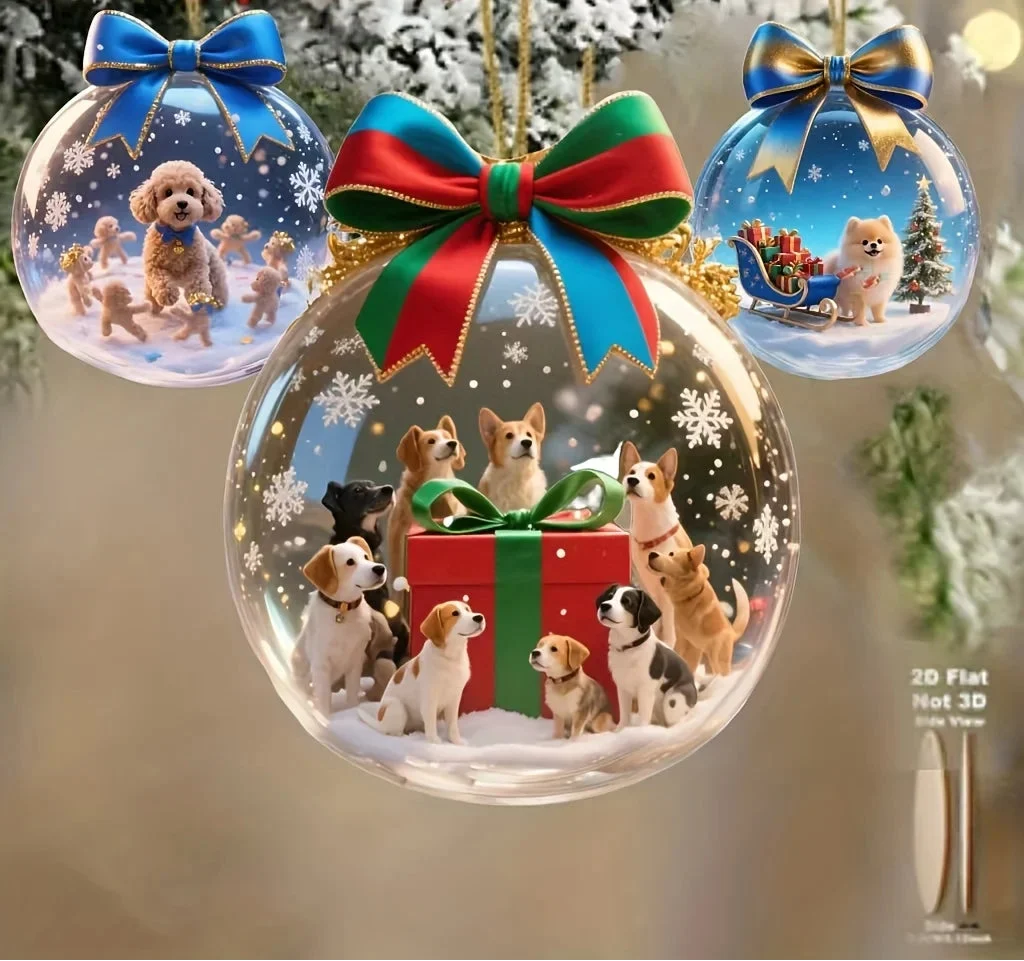 Trendbay Christmas Dog Wooden Hanging Ornament Set 8Pcs Flat 2D