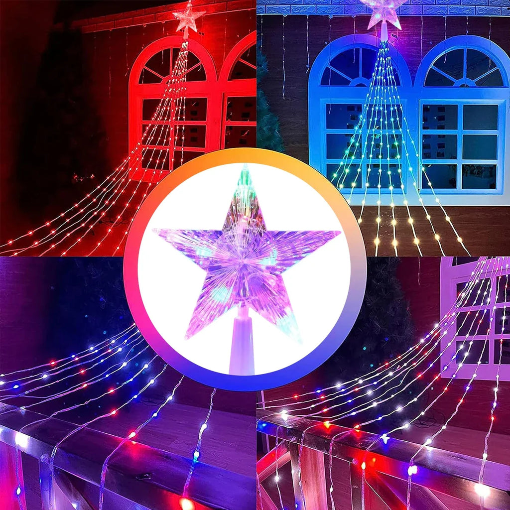 Trendbay 1pcs 5-Pointed Star Waterfall String Lights 2M Multicolor USB powered
