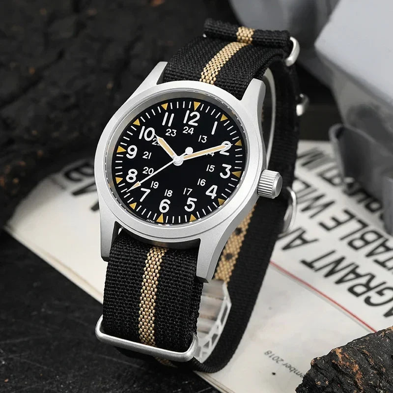 Trendbay 38mm Vintage Military Quartz Watch with Sapphire Crystal & 100M Water Resistance