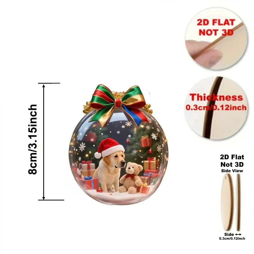 Trendbay Christmas Dog Wooden Hanging Ornament Set 8Pcs Flat 2D