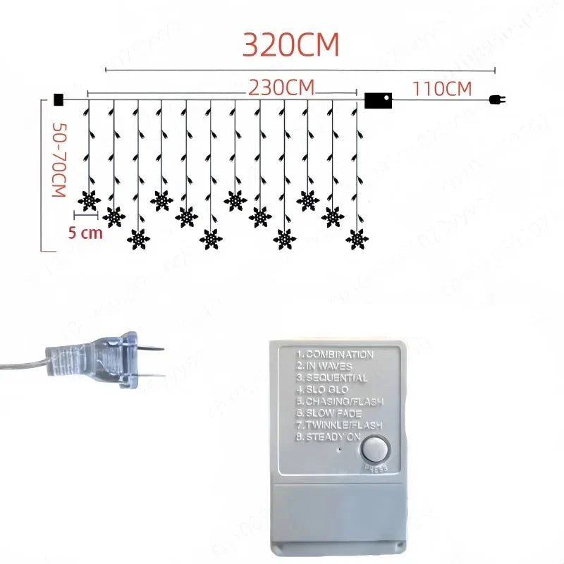 Trendbay 3.2M Warm White LED Snowflake Curtain Lights