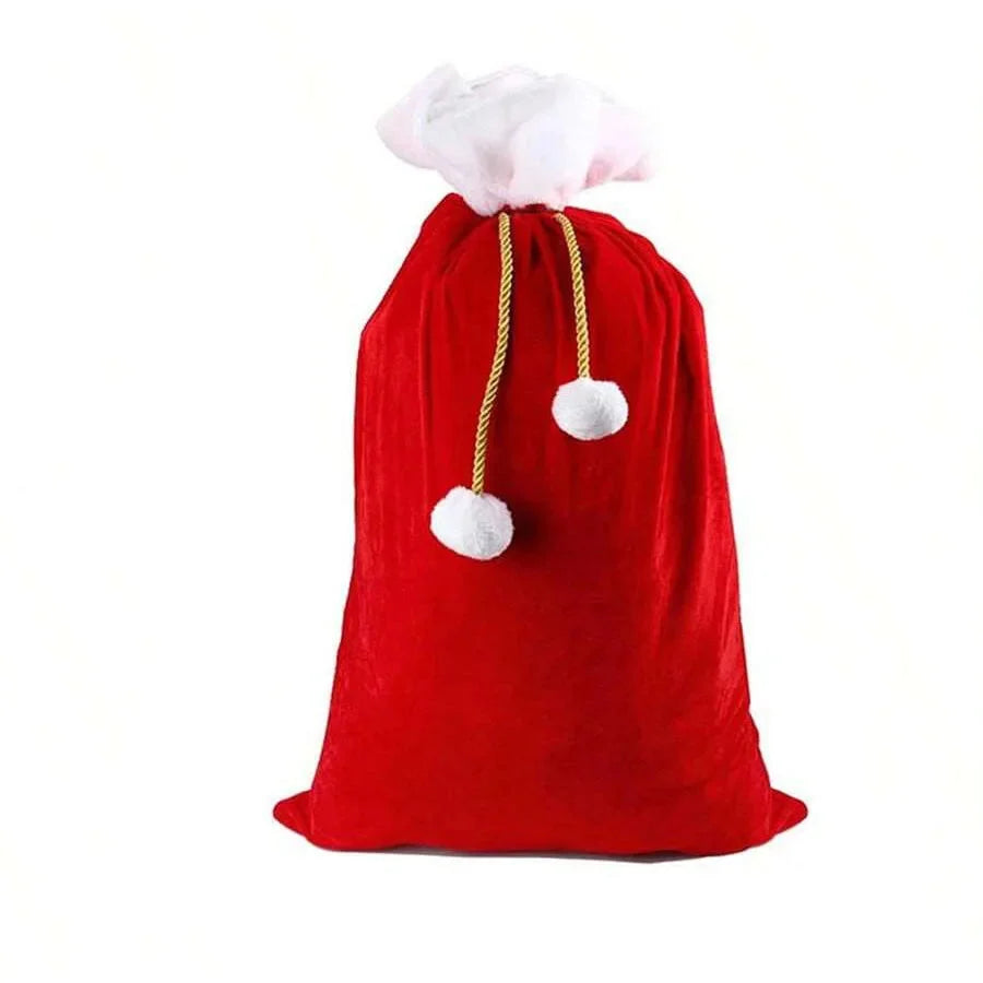 Trendbay Large Red Velvet Christmas Gift Bag with White Pompom